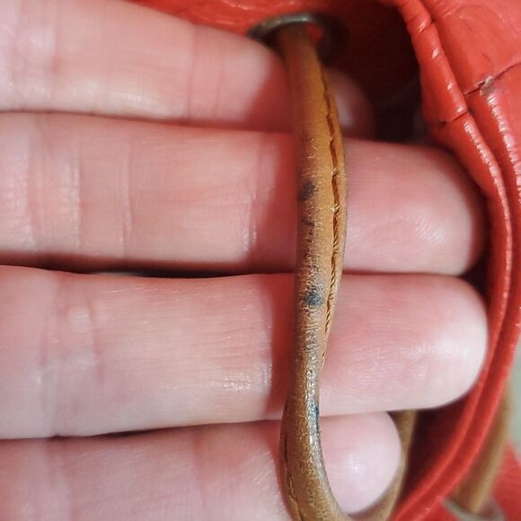 VALENTINA PEBBLE LEATHER BUCKET BACKPACK ORANGE - Picture 12 of 13